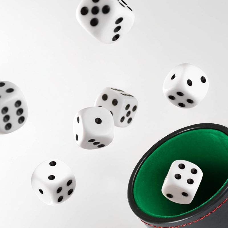 GWHOLE Leather Dice Cup Set with Storage Compartment Felt Lining Shaker with 5 Dot Dices for Farkle Yahtzee Games Playing Birthday Gift, Green - Image 4